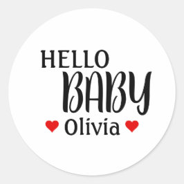 Hello Baby Olivia Red Hearts Baby Shower Stickers