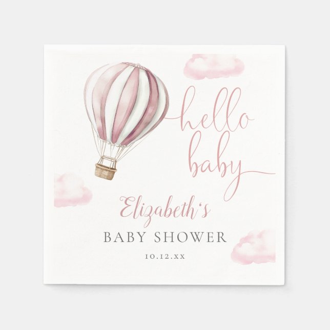 Hello Baby Pink Hot Air Ballon Babydusche Serviette (Vorderseite)