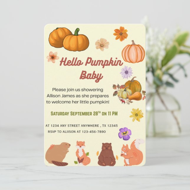 Hello Baby Pumpkin Fall Baby Shower Invitation  Einladung (Stehend Vorderseite)