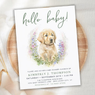 Hello Baby Puppy Dog Modern Sage Green Baby Dusche Postkarte