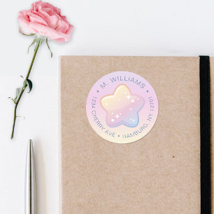 Hello Baby Rainbow and Stars Pastel Address Runder Aufkleber
