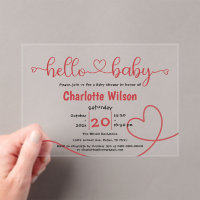 Hello Baby Red Heart Minimal Baby Dusche