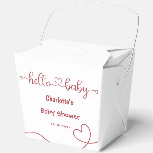 Hello Baby Red Heart Minimal Baby Dusche Geschenkschachtel (Vorderseite)