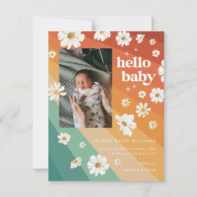 Hello Baby | Retro Boho Birth Ankündigung (Vorderseite)