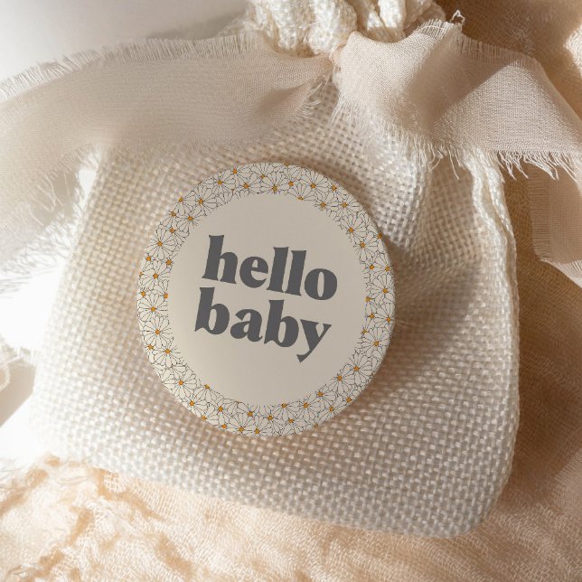 Hello Baby Retro Boho Daisy Custom Runder Aufkleber (Von Creator hochgeladen)