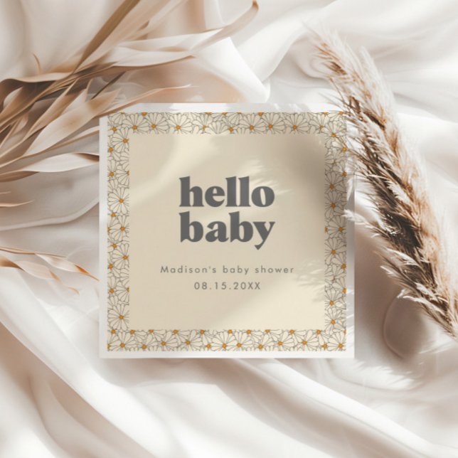 Hello Baby Retro Boho Daisy Custom Serviette (Von Creator hochgeladen)