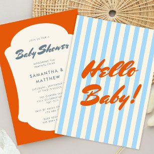 Hello Baby Retro Orange Abstrakt Frame Baby Dusche Einladung