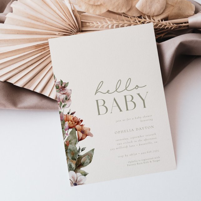 HELLO BABY | Sage & Ivory Modern Boho Babydusche Einladung (Von Creator hochgeladen)