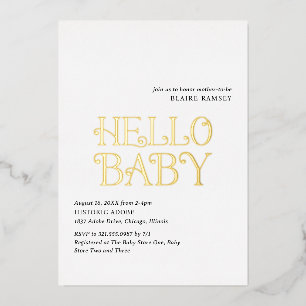 Hello Baby Schwarz-weiß Modern Baby Dusche Folieneinladung