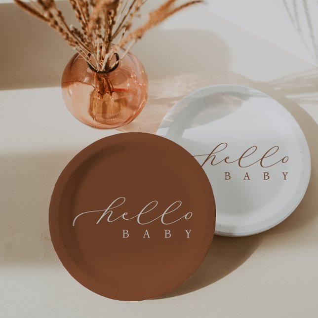 Hello Baby Script Minimalistisch Baby Dusche Pappteller (Von Creator hochgeladen)