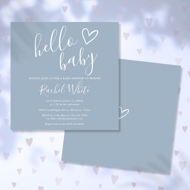 Hello Baby Shower Baby Boy Dusty Blue Niedlich Hea Einladung (Hello Baby Shower Baby Boy Dusty Blue Cute Heart Invitation)
