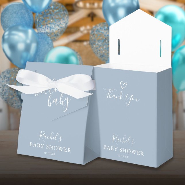 Hello Baby Shower Baby Boy Dusty Blue Niedlich Hea Geschenkschachtel (Hello Baby Shower Baby Boy Dusty Blue Cute Heart Favor Boxes)