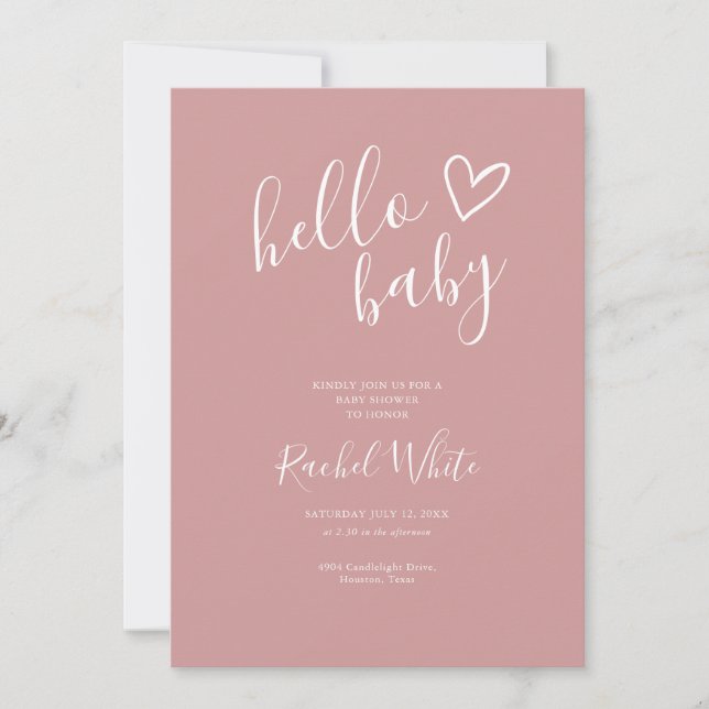 Hello Baby Shower Dusty Rose QR Code Baby Girl Einladung (Vorderseite)