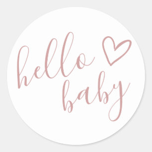Hello Baby Shower Girl Dusty Rose Niedliches Herz Runder Aufkleber