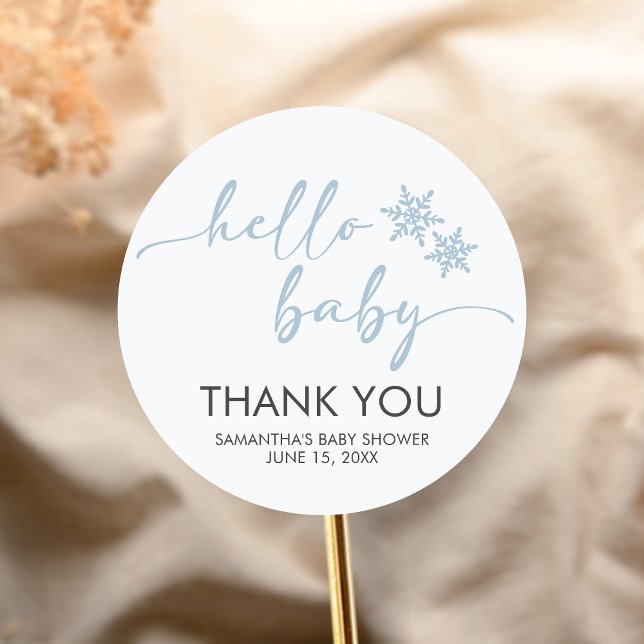 Hello Baby Shower Runder Aufkleber (Winter Baby Shower Sticker)
