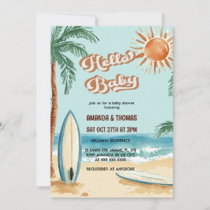 Hello Baby Surfboard Baby Showroom Einladung