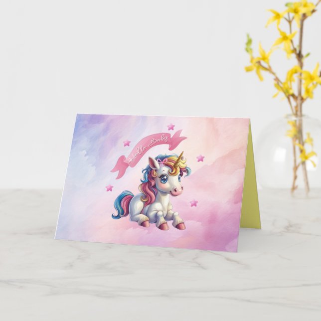 Hello Baby Unicorn Design Karte (Gelbe Blume)