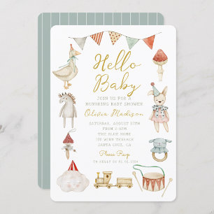 Hello Baby Watercolor Kleidung & Toys Kinderdusche Einladung