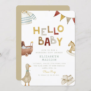 Hello Baby Watercolor Kleidung & Toys Kinderdusche Einladung