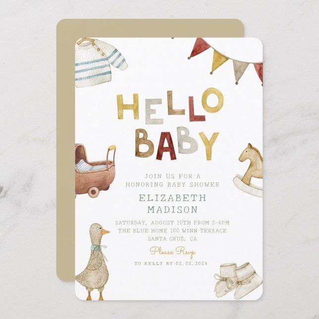 Hello Baby Watercolor Kleidung & Toys Kinderdusche Einladung (Von Creator hochgeladen)