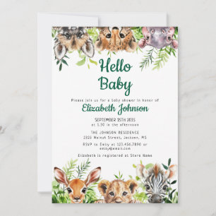 Hello Baby Watercolor Safari Animals Baby Dusche Einladung