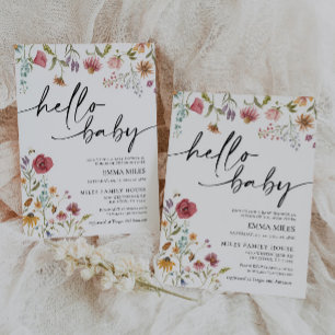 Hello Baby Wildblume Thema Kinderdusche Einladung