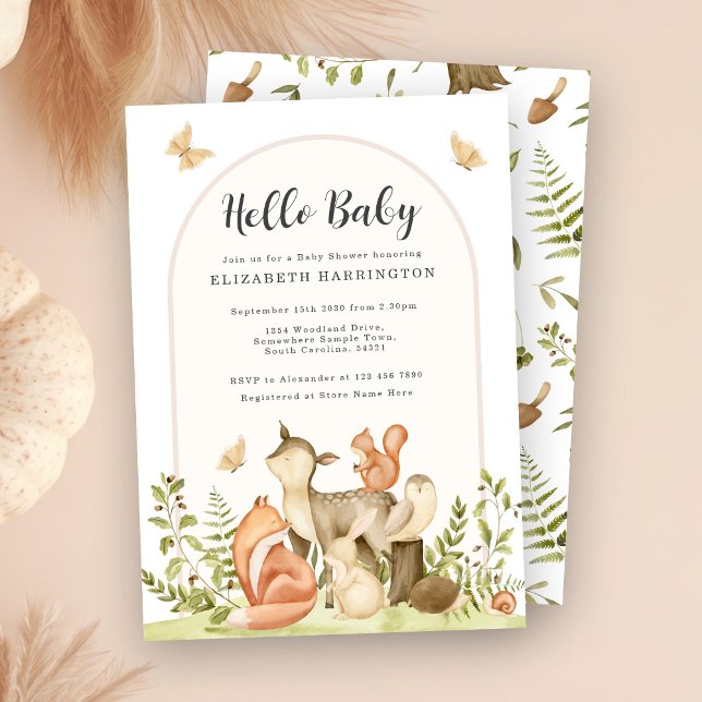 Hello Baby Woodland Animals Kinderdusche Einladung (Von Creator hochgeladen)
