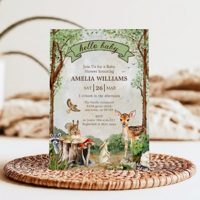 Hello Baby Woodland Baby Shower Forest Animals Einladung (Von Creator hochgeladen)