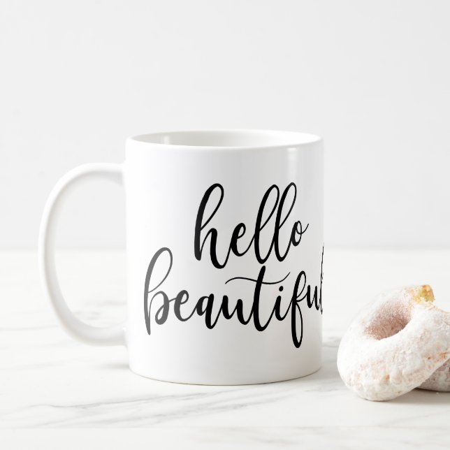 Hello Beautiful Black Handwriting Script Kaffeetasse (Mit Donut)