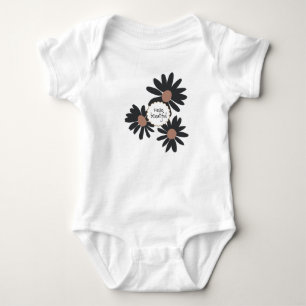 Hello Beautiful Black Pink Daisy Blume Baby Strampler