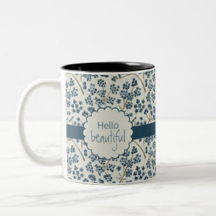 Hello Beautiful Blue Watercolor Caraway Blume Zweifarbige Tasse