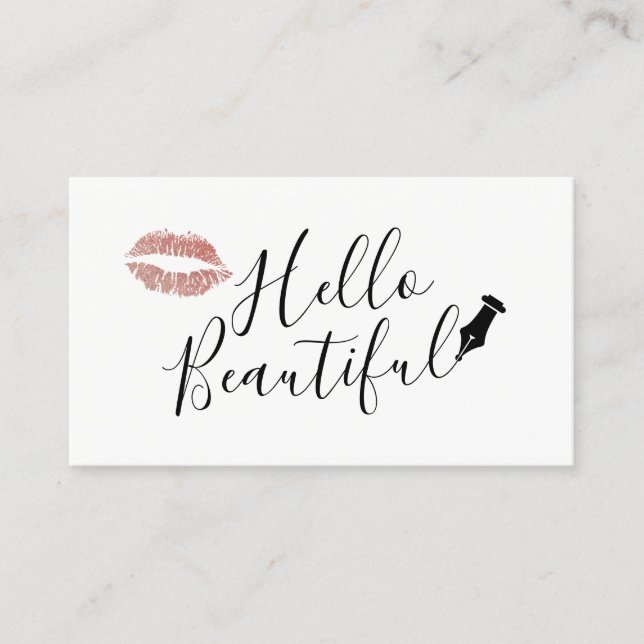 Hello Beautiful Elegante Typografie Makeup Artist Visitenkarte (Vorderseite)