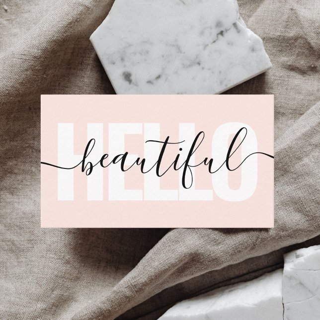 Hello Beautiful Girly Calligraphy Minimal Pink Visitenkarte (Von Creator hochgeladen)