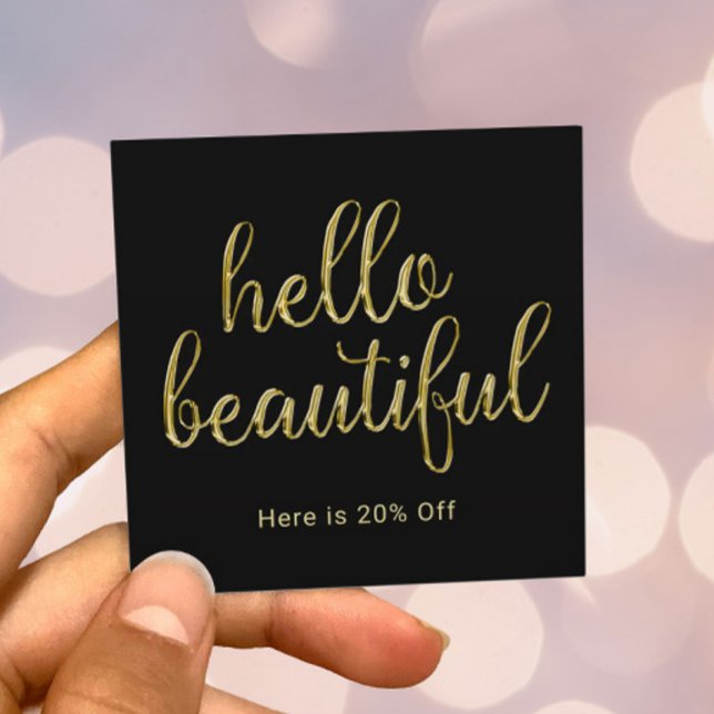 Hello Beautiful Gold Script Beauty Salon Referendu Empfehlungskarte (Von Creator hochgeladen)