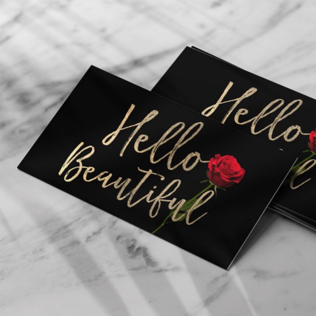 Hello Beautiful Gold Typografy Rote Rose Blume Visitenkarte (Von Creator hochgeladen)
