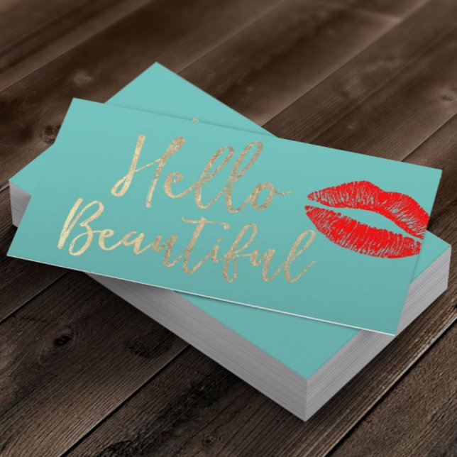 Hello Beautiful Makeup Artist Gold Typografy Aquam Visitenkarte (Von Creator hochgeladen)
