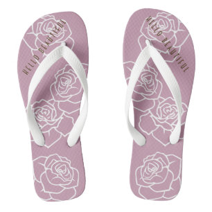 Hello Beautiful - Modern Chic Pink Rose Flip Flops