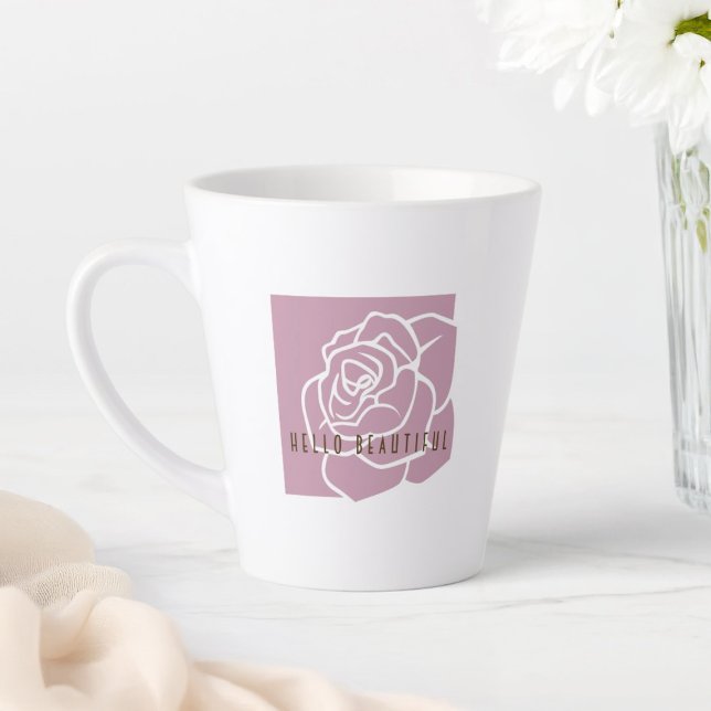 Hello Beautiful - Modern Chic Pink Rose Latte Tass Milchtasse (Von Creator hochgeladen)