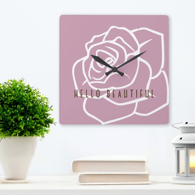 Hello Beautiful - Modern Chic Pink Rose Quadratische Wanduhr (Von Creator hochgeladen)