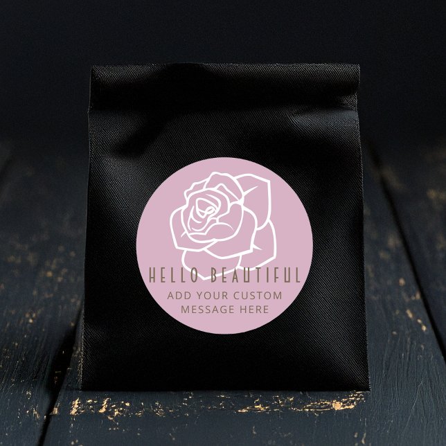 Hello Beautiful - Personalisiert Modern Pink Rose Runder Aufkleber (Von Creator hochgeladen)