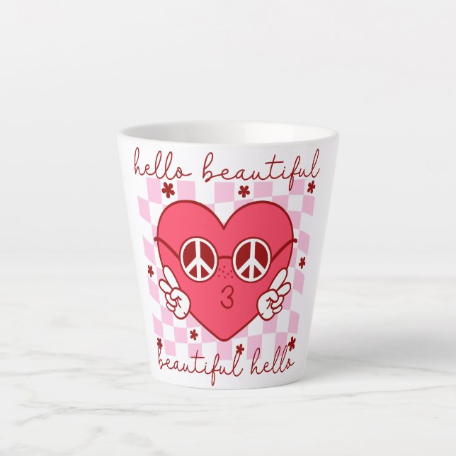 Hello Beautiful Pink Heart Milchtasse (Vorderseite)