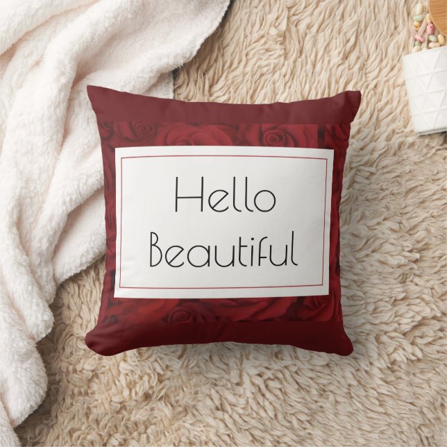 "Hello Beautiful"-Rote Rose Kissen (Decke)