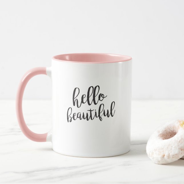 Hello Beautiful Script Quote Coffee Tasse (Mit Donut)