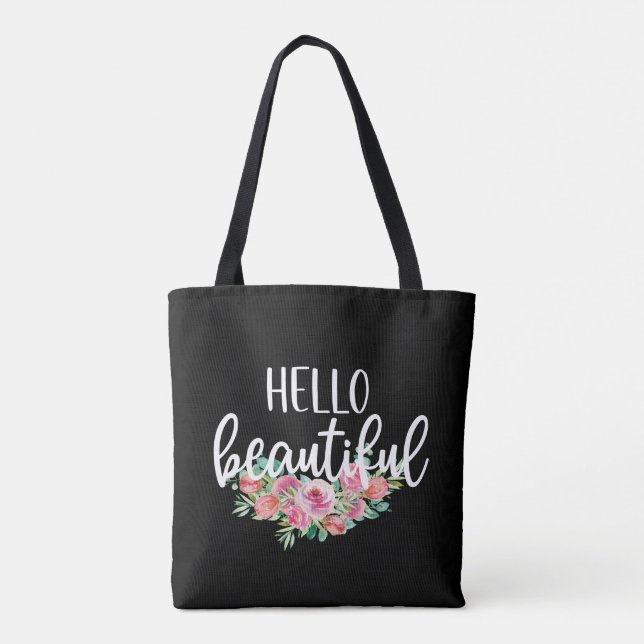 Hello Beautiful Watercolor Rose Typografie Chic (Rückseite)