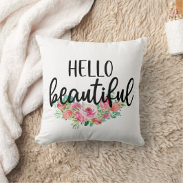 Hello Beautiful Watercolor Rose Typografie Chic Kissen