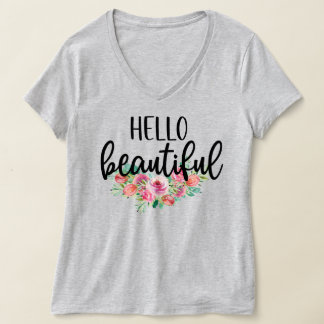 Hello Beautiful Watercolor Rose Typografie Chic T-Shirt