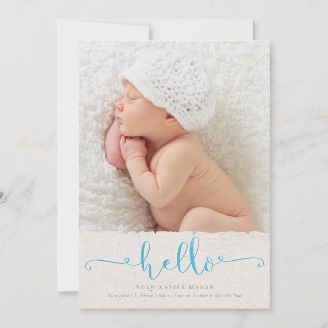 Hello Birth Announcement - Light Blue Ankündigung (Vorderseite)