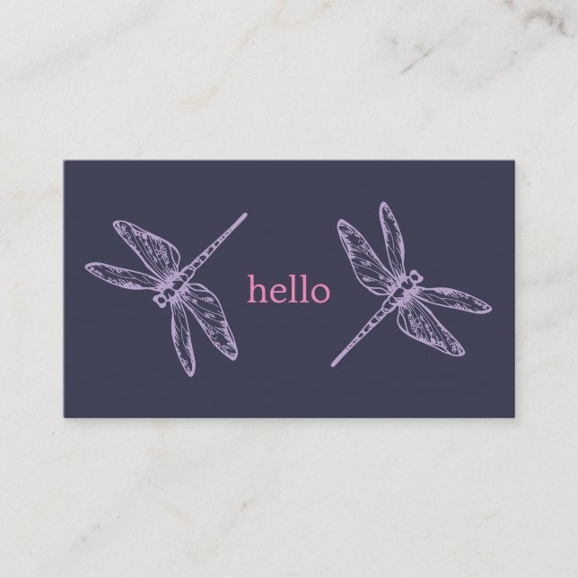 Hello blue purple Dragonflies insects illustration Visitenkarte (Vorderseite)