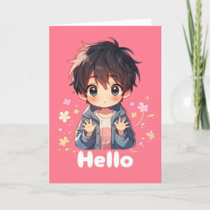 Hello Boy Anime Chibi Feiertagskarte