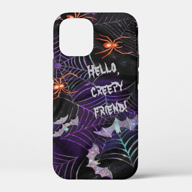 Hello Creepy Friend Spider Bats Cobweb Lila Text Case-Mate iPhone Hülle (Rückseite)